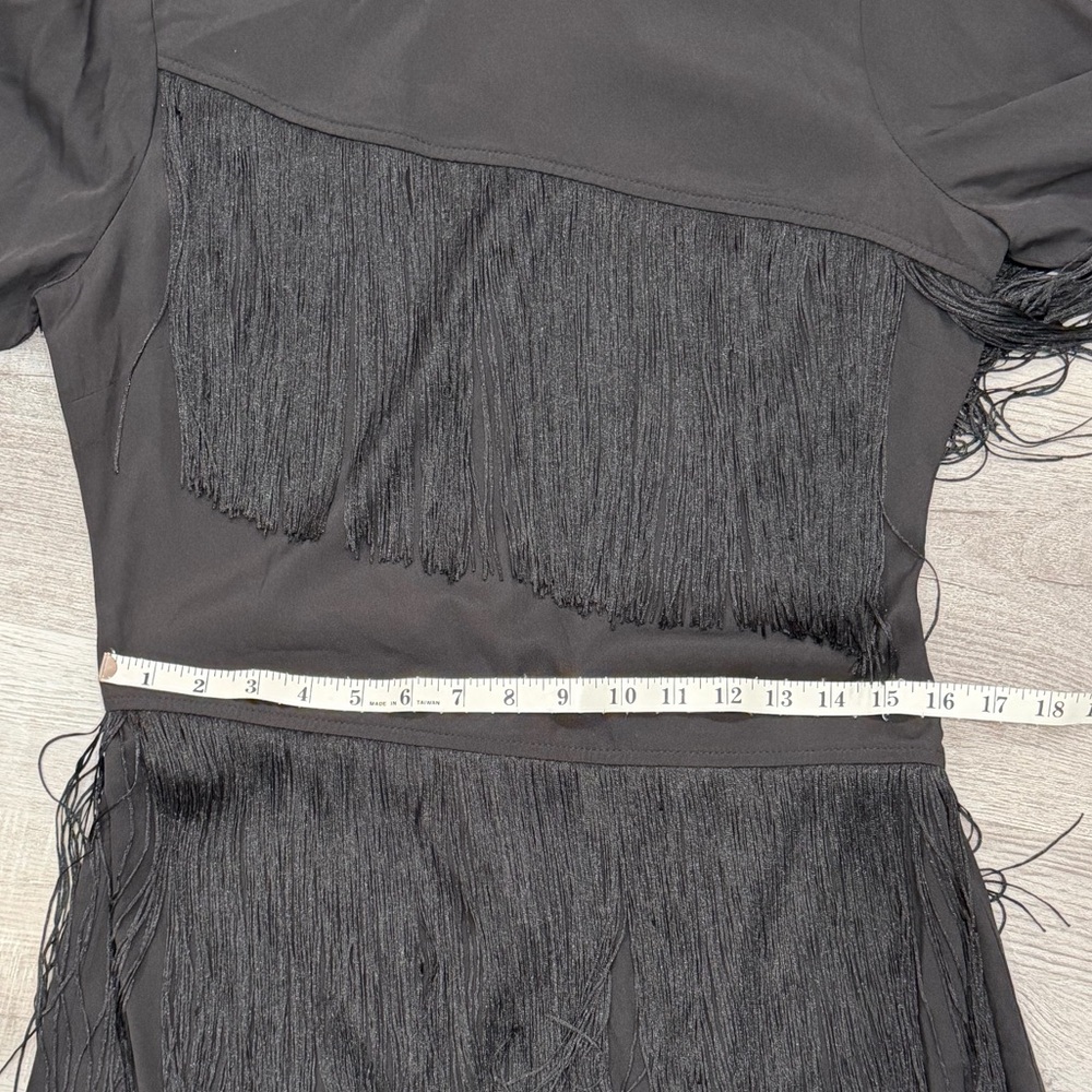 Topshop Black Long Sleeve Fringe Dress Womens size 8 Mobwife Cowgirl edgy - Picture 13 of 13